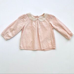 H&M Baby Girl Lace Collar Blouse 6–9M Peter Pan Top Cream Pink